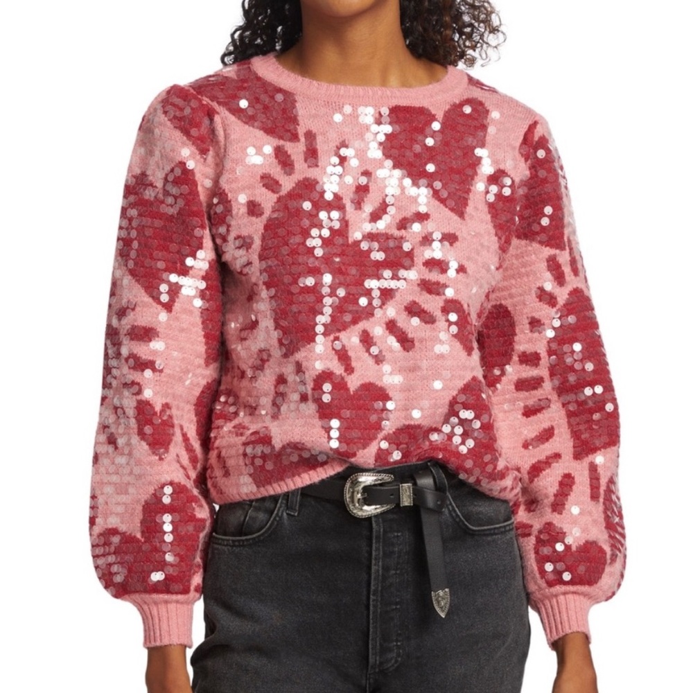 ✨FARM Rio✨ Pink Hearts Sequin Sweater 💗 XL 💗 NWT ***sold out on farmrio.com***